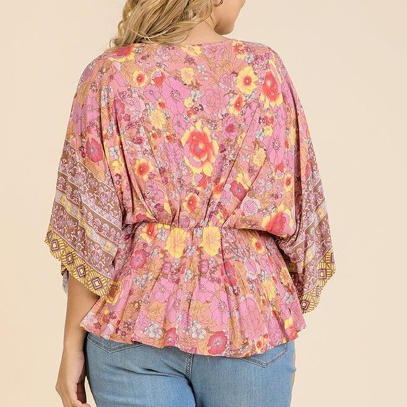 🎀Kimono Sleeve Round Neck Peplum Hem Top🎀 - Picture 4 of 4